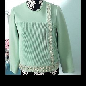 Vintage Mint Green Sweater with Embellishments